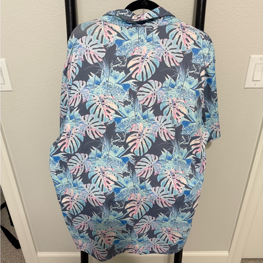 Sunday Swagger Floral Blue and Pink Men’s Golf Polo - Picture 3 of 4